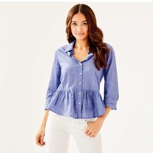 Lilly Pulitzer Blue Button-Down Peplum Shirt